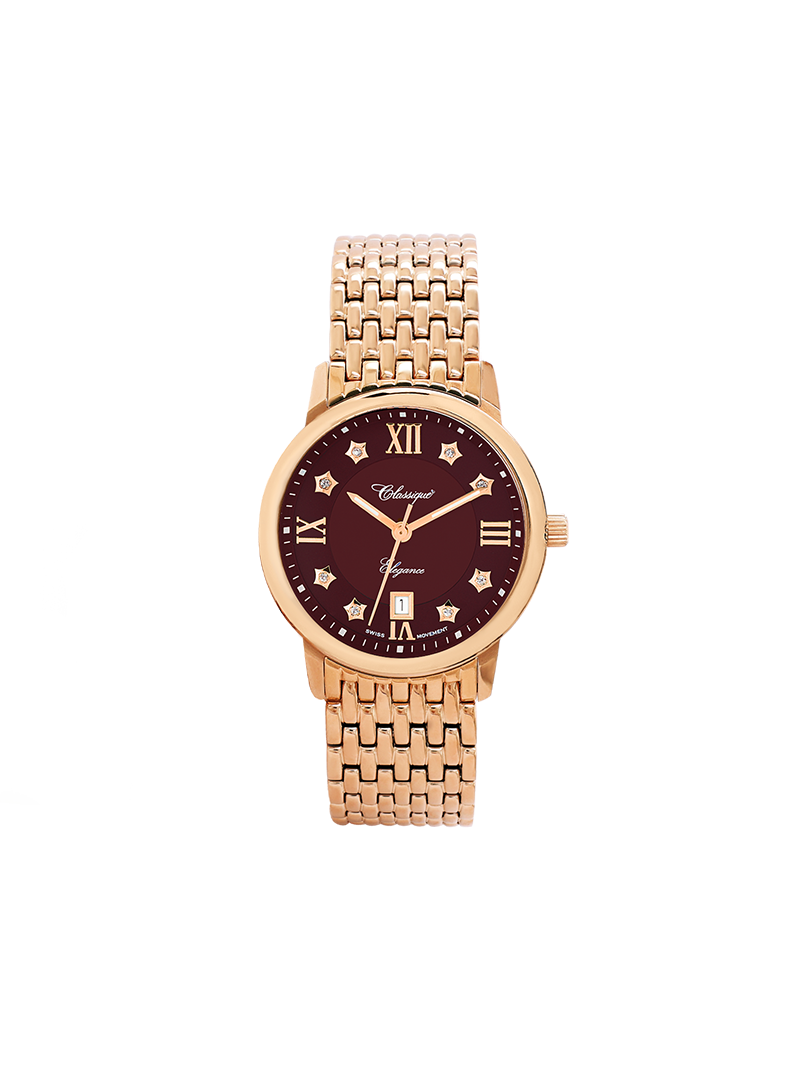 Case Rose Gold Plated Stainless Steel Dial Brown Dial Star Stone Bracelet