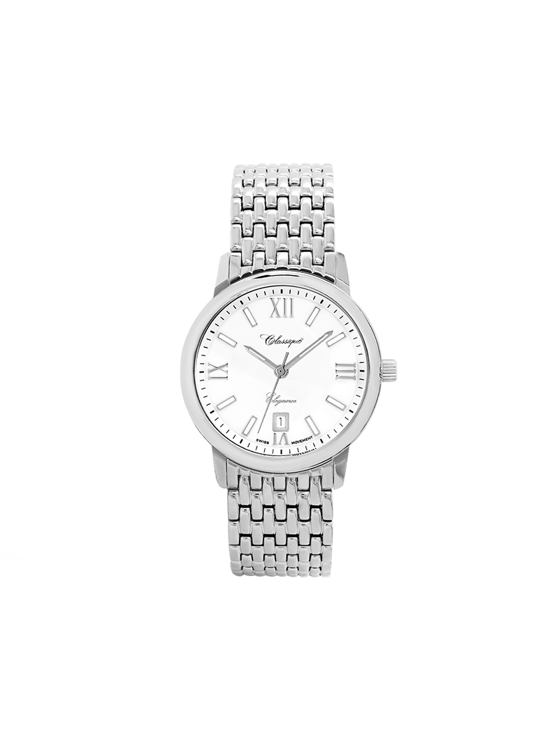 Case Stainless Steel Dial White Dial Silver Roman Band Bracelet