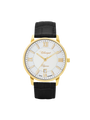 Case Gold Plated Stainless Steel Dial White Dial Champagne Roman Leather Black