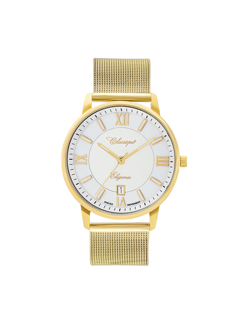 Case Gold Plated Stainless Steel Dial White Dial Champagne Roman Mesh Band