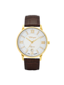 Case Gold Plated Stainless Steel Dial White Dial Champagne Roman Leather Brown