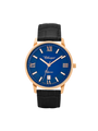 Case Rose Gold Plated Stainless Steel Dial Blue Dial Rose Roman Leather Black