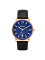 Case Rose Gold Plated Stainless Steel Dial Blue Dial Rose Roman Leather Black