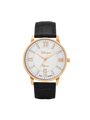 Case Rose Gold Plated Stainless Steel Dial White Dial Rose Roman Leather Black