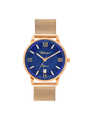 Case Rose Gold Plated Stainless Steel Dial Blue Dial Rose Roman Mesh Band