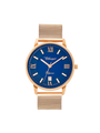 Case Rose Gold Plated Stainless Steel Dial Blue Dial Rose Roman Mesh Band