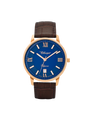 Case Rose Gold Plated Stainless Steel Dial Blue Dial Rose Roman Leather Brown