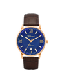 Case Rose Gold Plated Stainless Steel Dial Blue Dial Rose Roman Leather Brown