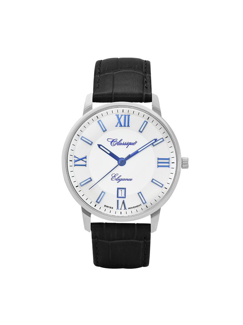 Case Stainless Steel Dial White Dial Blue Roman Leather Black