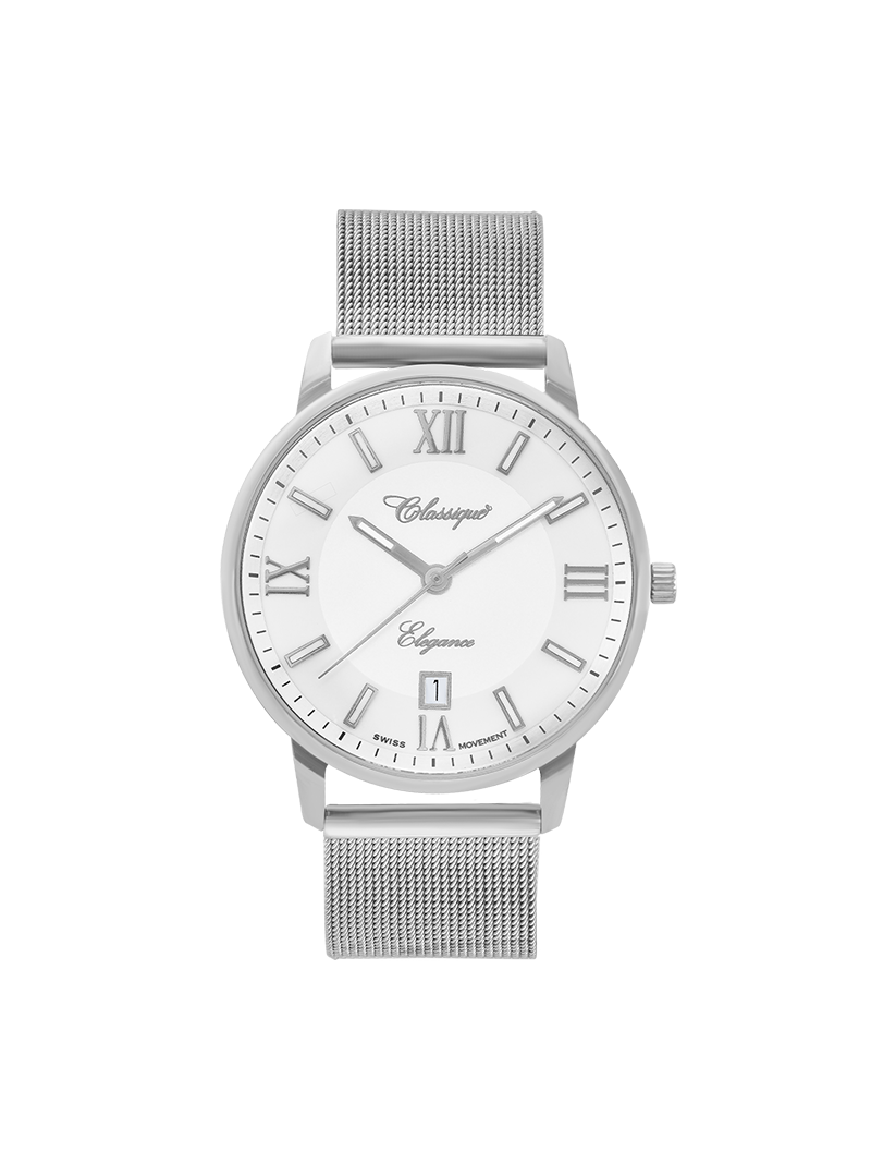 Case Stainless Steel Dial White Dial Silver Roman Mesh Band