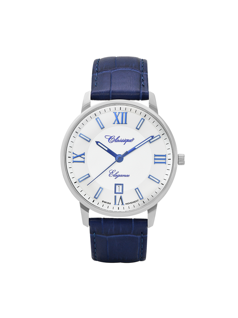 Case Stainless Steel Dial White Dial Blue Roman Leather Blue