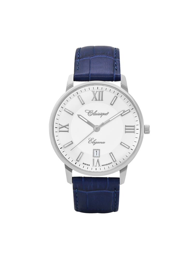 Case Stainless Steel Dial White Dial Silver Roman Leather Blue