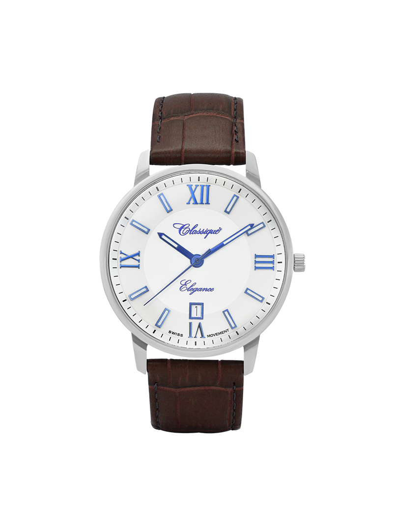 Case Stainless Steel Dial White Dial Blue Roman Leather Brown