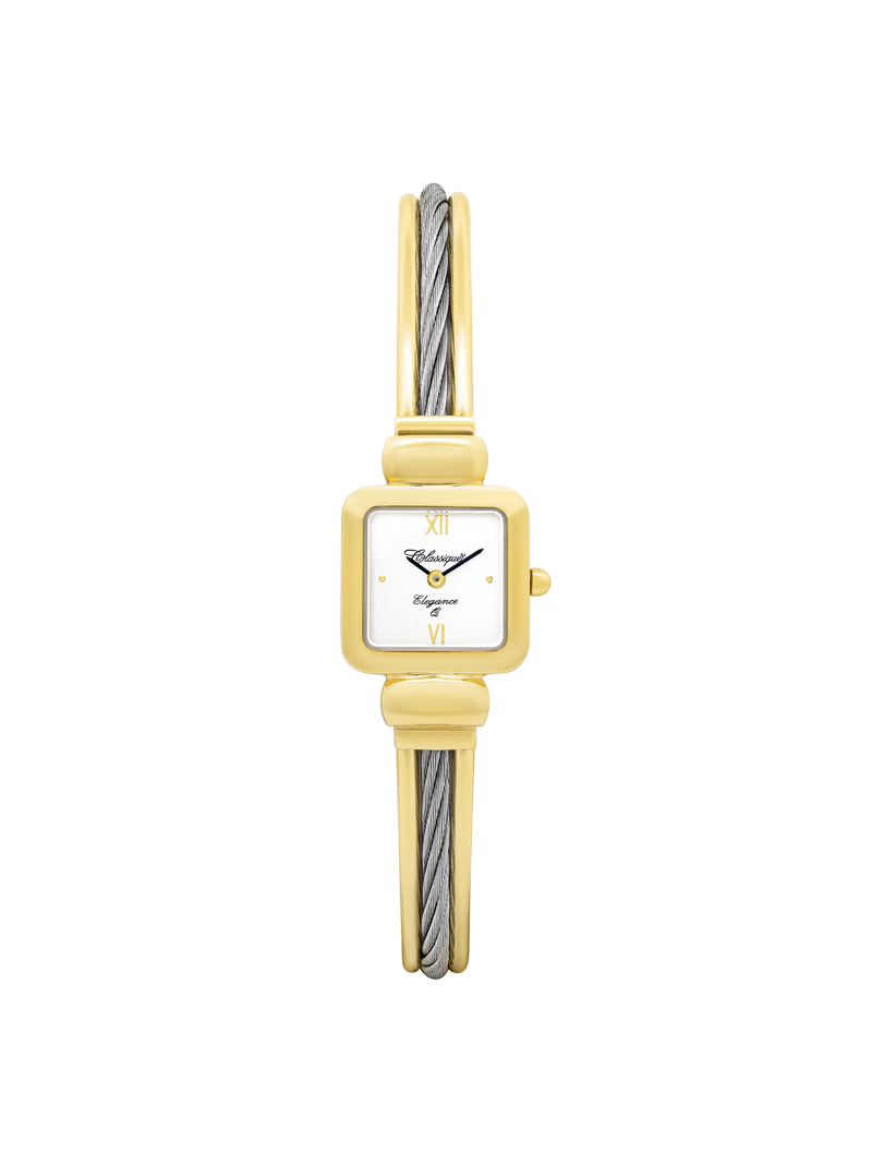 Case Two Tone Gold Plated Stainless Steel Dial White Dial Champagne Roman Half Bangle