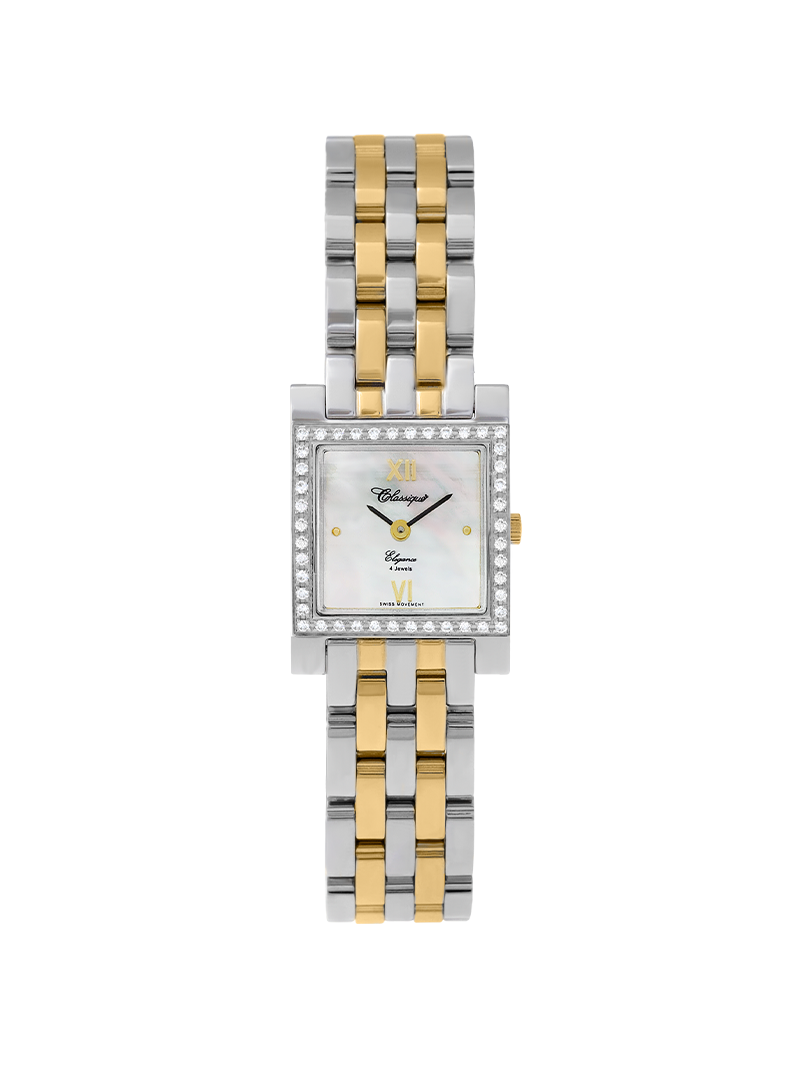 Case Two Tone Gold Plated Stainless Steel Dial Mother of Pearl Dial Champagne Roman Bracelet