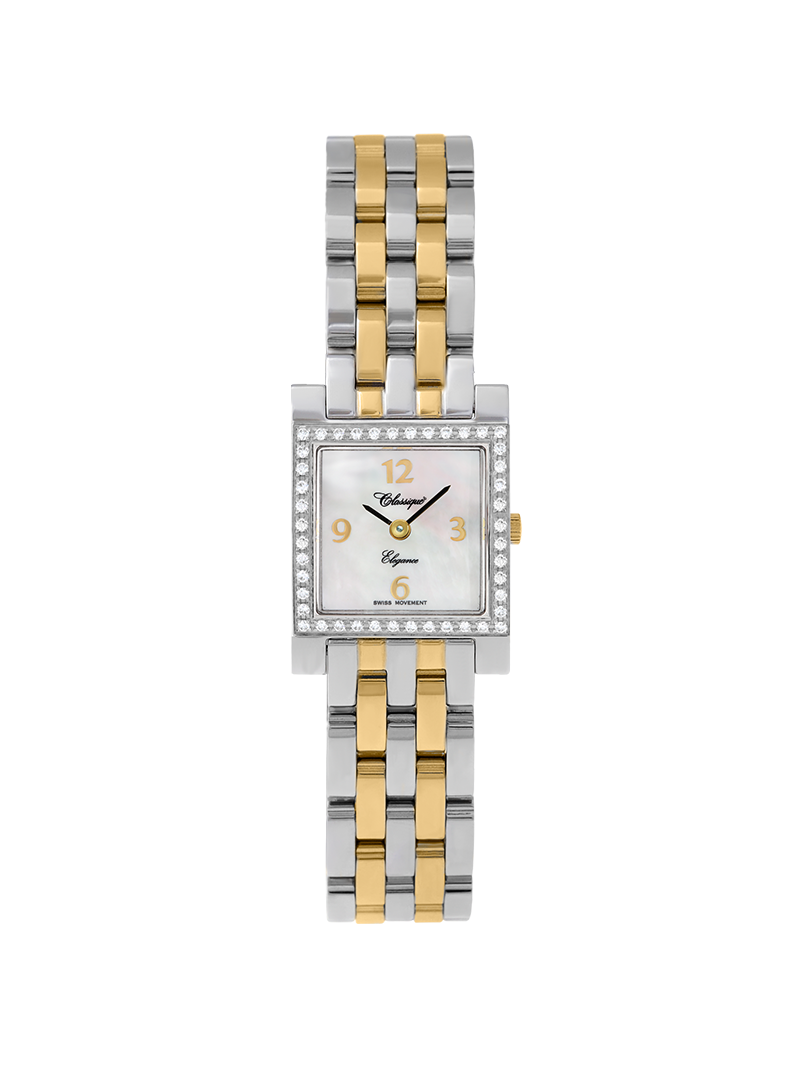 Case Two Tone Gold Plated Stainless Steel Dial Mother of Pearl Dial Champagne Arabic Bracelet