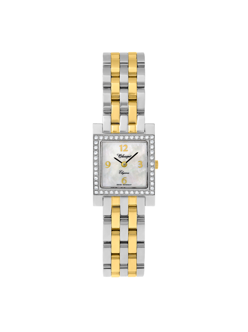 Case Two Tone Gold Plated Stainless Steel Dial Mother of Pearl Dial Champagne Arabic Bracelet