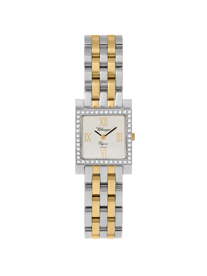 Case Two Tone Gold Plated Stainless Steel Dial Silver Dial Champagne Roman Bracelet