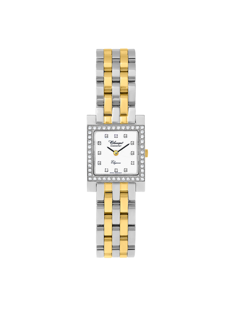 Case Two Tone Gold Plated Stainless Steel Dial White Dial Diamond Bracelet