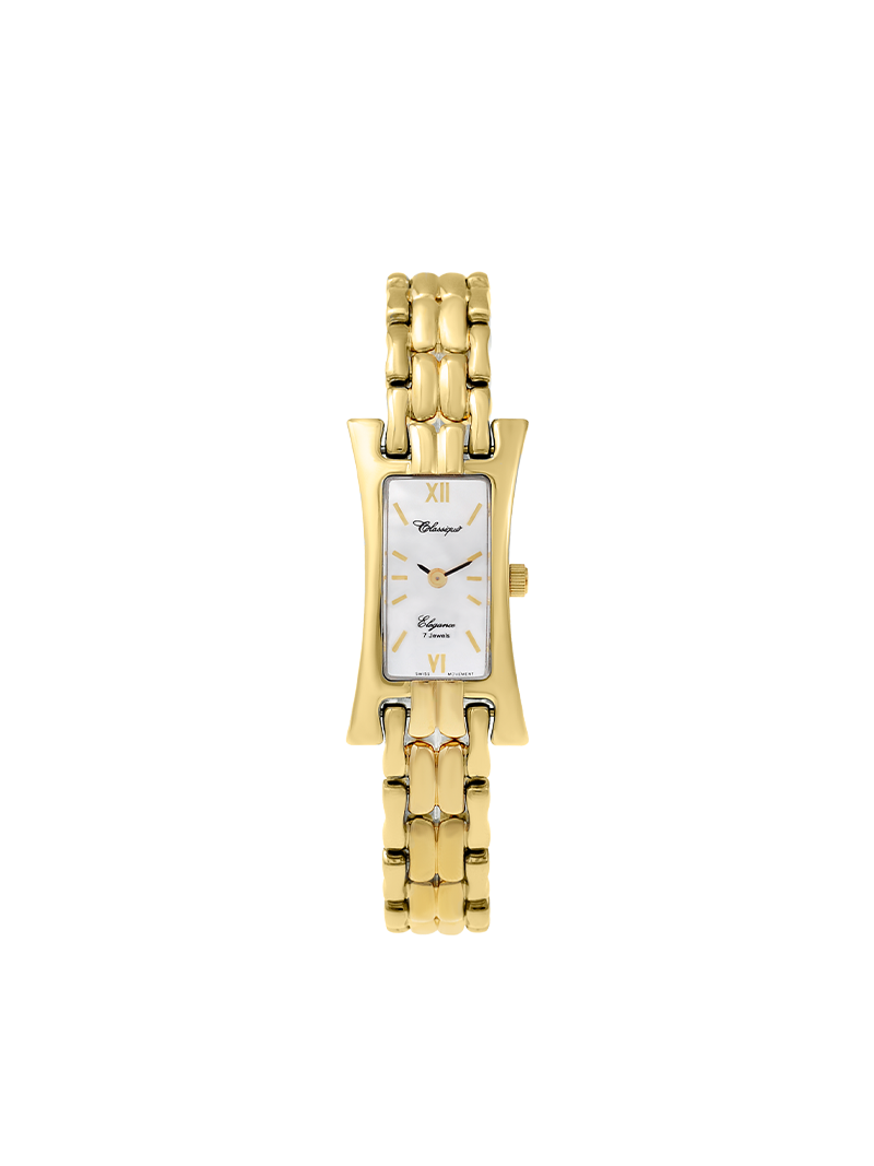 Case Gold Plated Stainless Steel Dial Mother of Pearl Dial Champagne Roman Band Bracelet