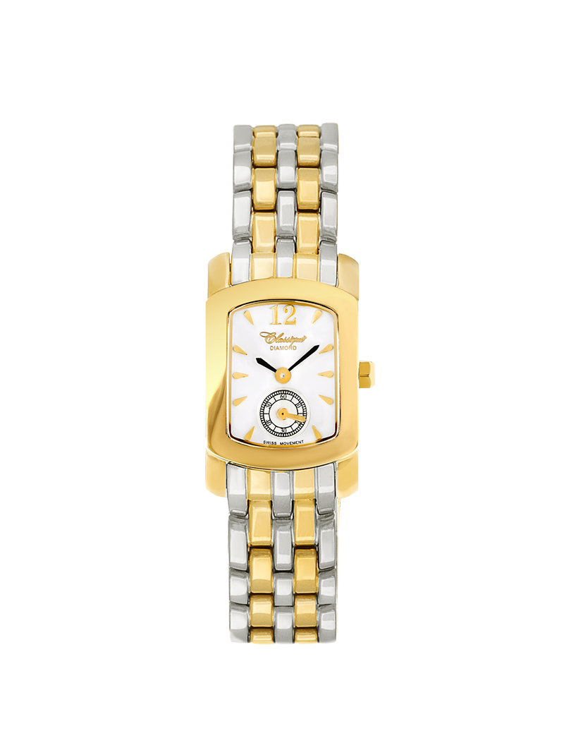 Case Two Tone Gold Plated Stainless Steel Dial White Dial Champagne Arabic Bracelet