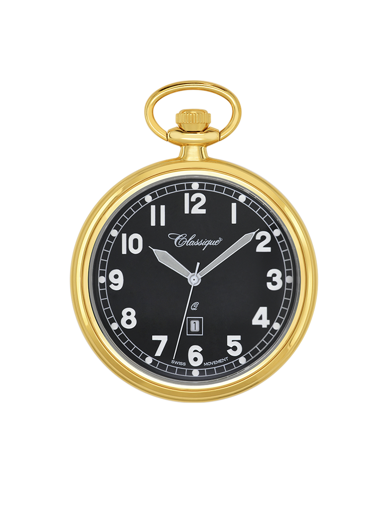 Case Gold Plated Stainless Steel Dial Black Dial White Arabic