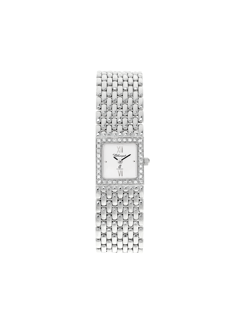 Case 14ct White Gold Dial Silver Dial Silver Roman Bracelet