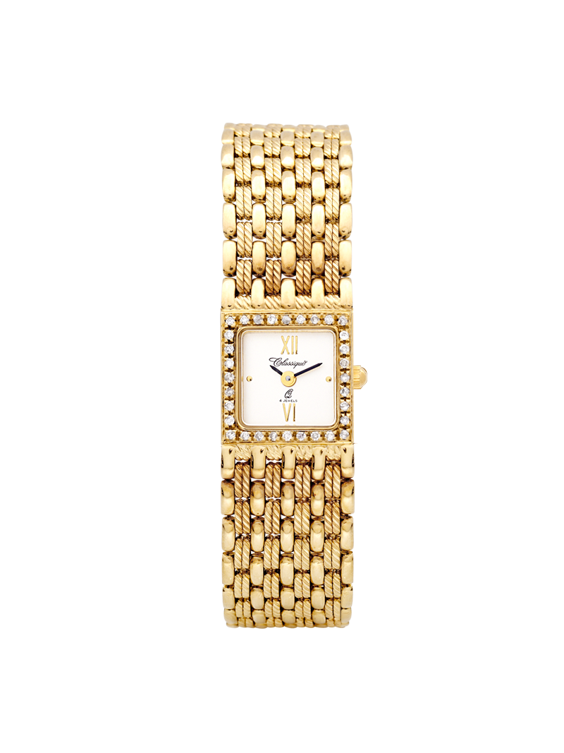 Case 14ct Gold Dial Silver Dial Champagne Roman Bracelet