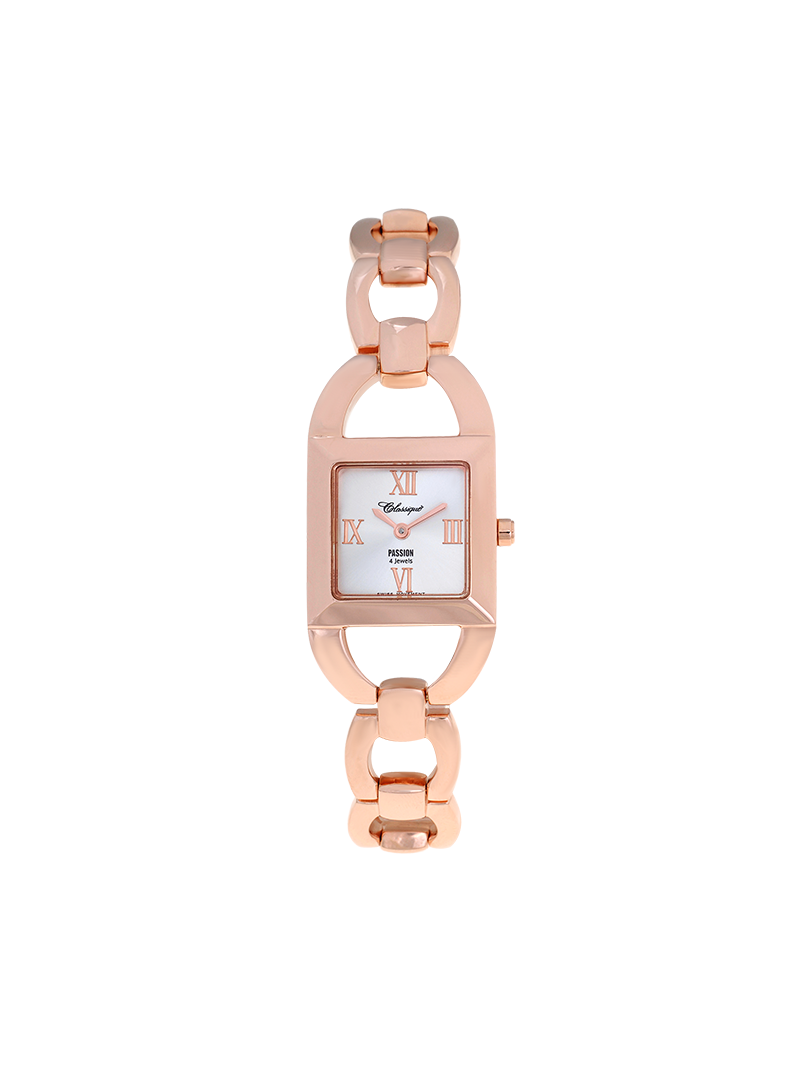 Case Rose Gold Plated Stainless Steel Dial Silver Dial Rose Roman Bracelet