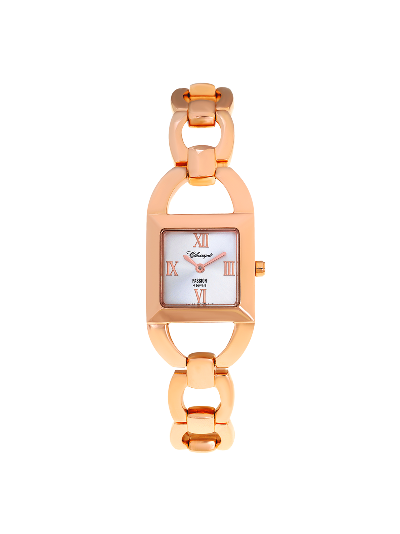 Case Rose Gold Plated Stainless Steel Dial Silver Dial Rose Roman Bracelet