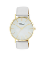 Case Gold Plated Stainless Steel Dial Mother of Pearl Dial Baton Quick Release Leather White