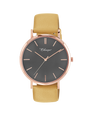Case Rose Gold Plated Stainless Steel Dial Grey Dial Baton Quick Release Leather Mustard