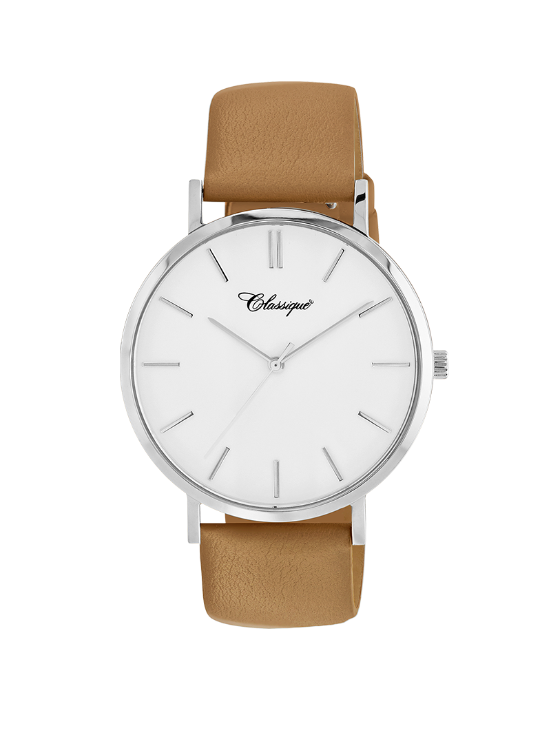 Case Stainless Steel Dial White Dial Baton Quick Release Leather Camel