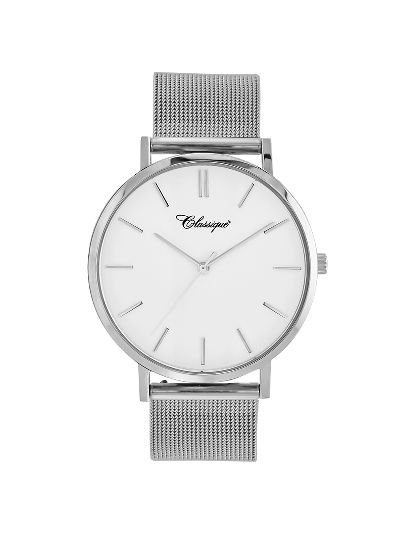 Case Stainless Steel Dial White Dial Baton Quick Release Mesh Band