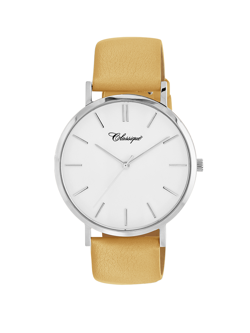 Case Stainless Steel Dial White Dial Baton Quick Release Leather Mustard
