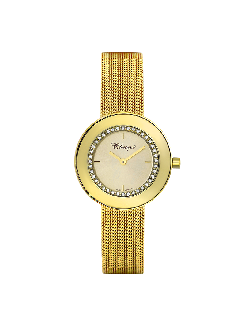 Case Gold Plated Stainless Steel Dial Champagne Dial Baton Mesh Band
