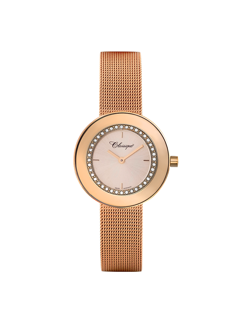 Case Rose Gold Plated Stainless Steel Dial Rose Dial Baton Mesh Band