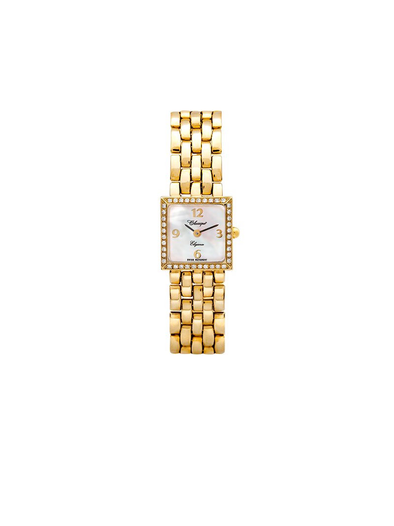Case 14ct Gold Dial Mother of Pearl Dial Champagne Arabic Band Bracelet