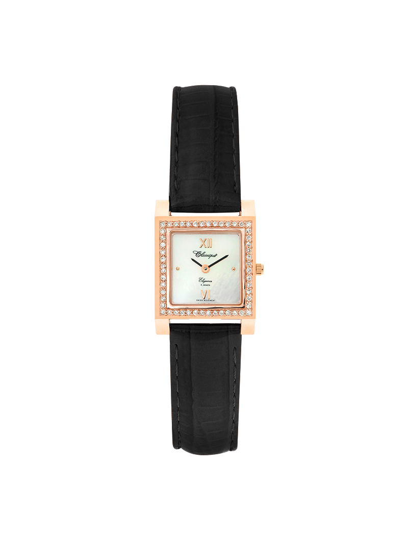 Case 14ct Rose Gold Dial Mother of Pearl Dial Rose Roman Leather Black