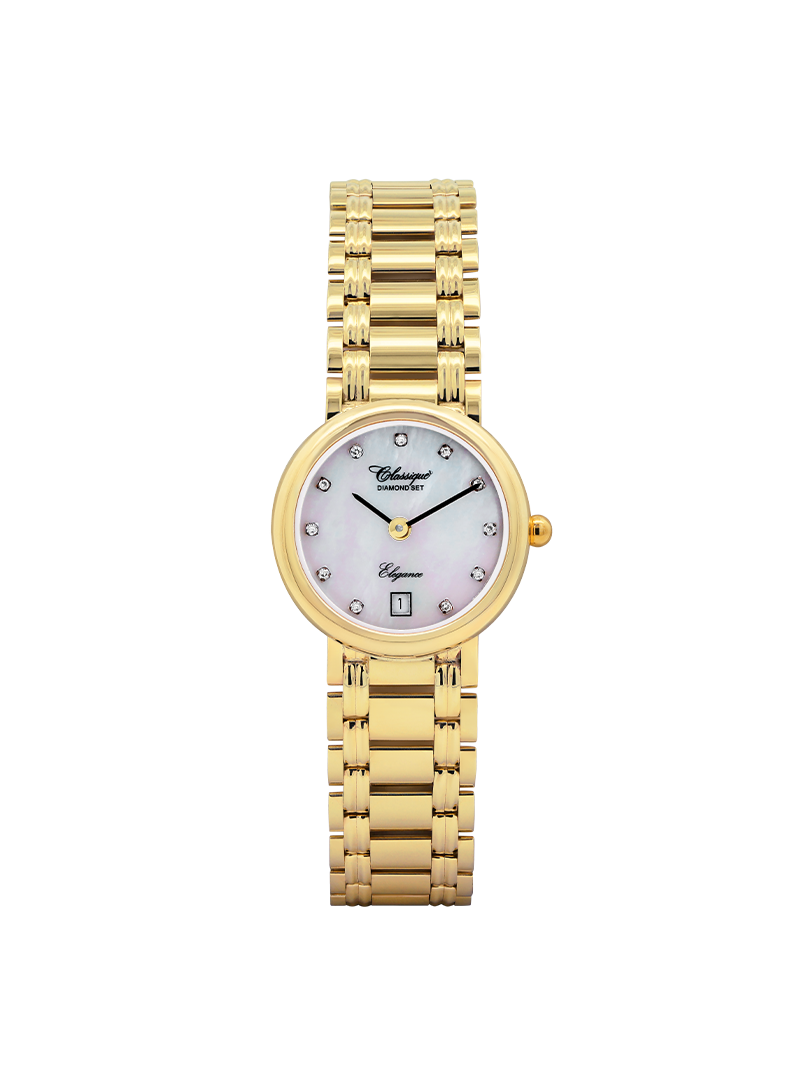 Case 9ct Gold Dial Mother of Pearl Dial Diamond Band Bracelet
