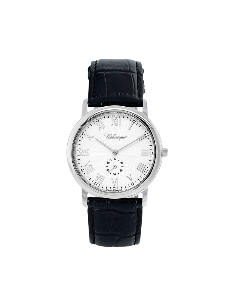 Case Stainless Steel Dial Silver Dial Silver Roman Leather Black