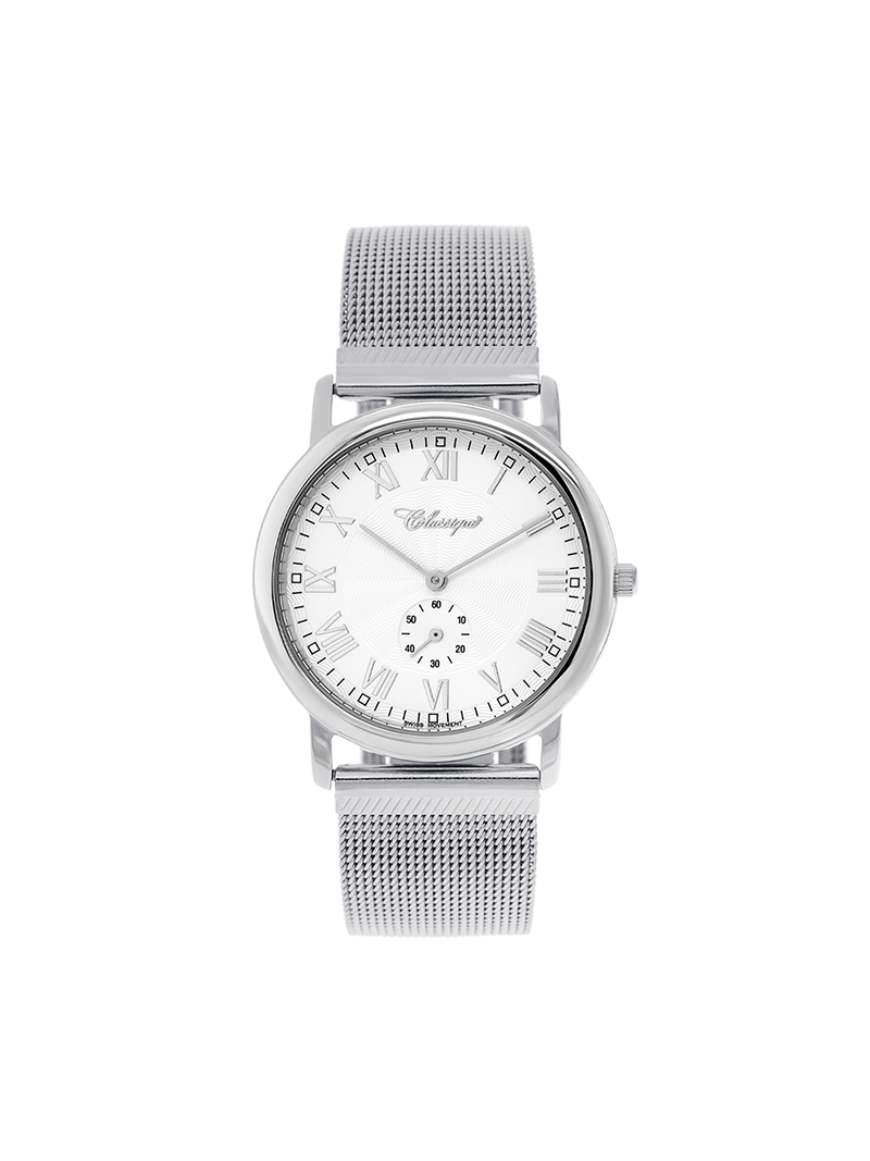 Case Stainless Steel Dial Silver Dial Silver Roman Mesh Band