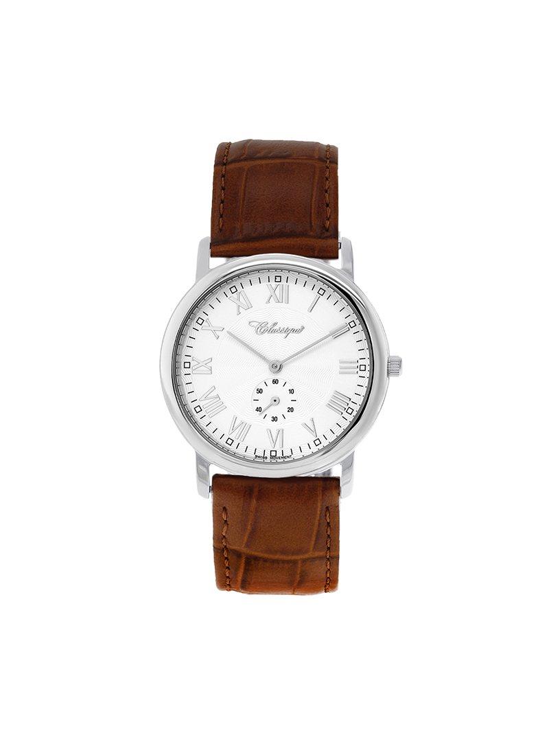 Case Stainless Steel Dial Silver Dial Silver Roman Leather Brown