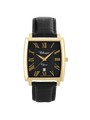 Case Gold Plated Stainless Steel Dial Black Dial Champagne Roman Leather Black