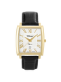 Case Gold Plated Stainless Steel Dial White Dial Champagne Roman Leather Black