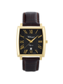 Case Gold Plated Stainless Steel Dial Black Dial Champagne Roman Leather Brown