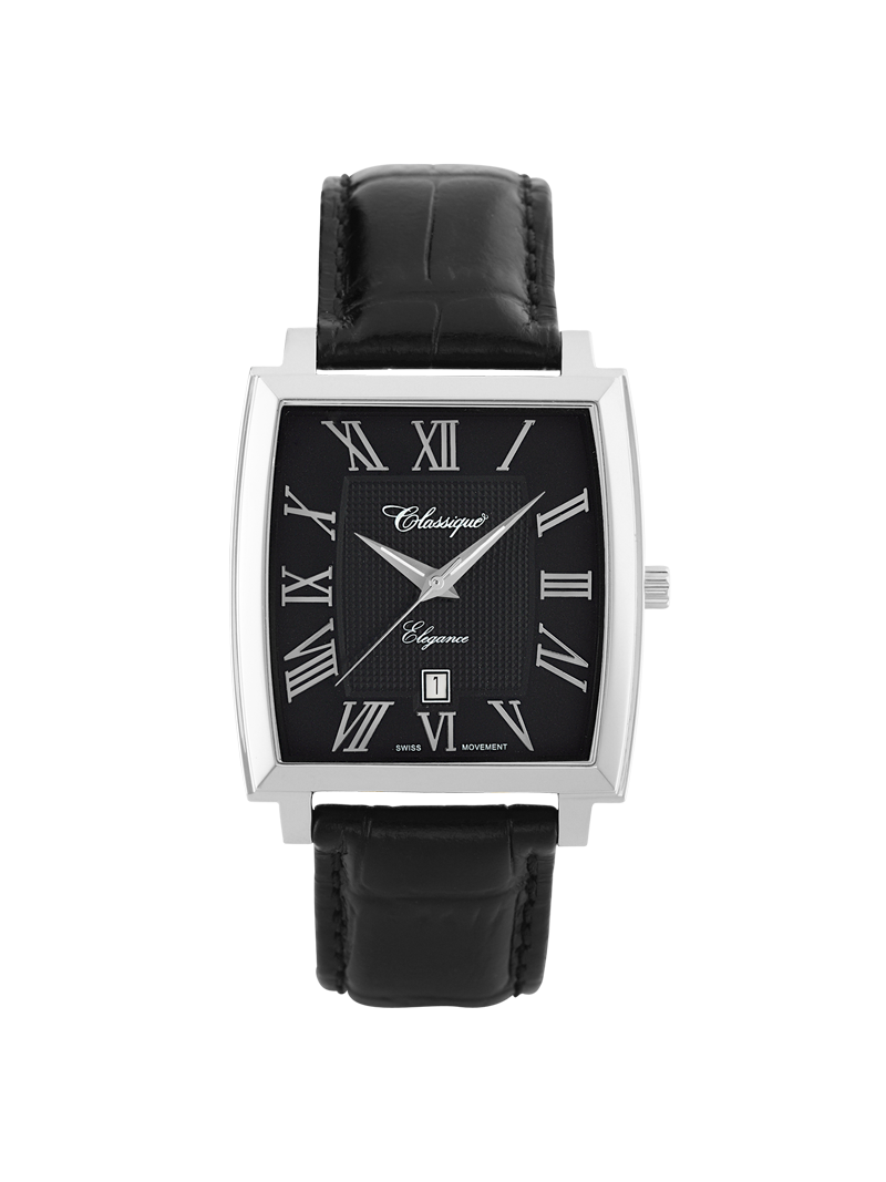 Case Stainless Steel Dial Black Dial Silver Roman Leather Black