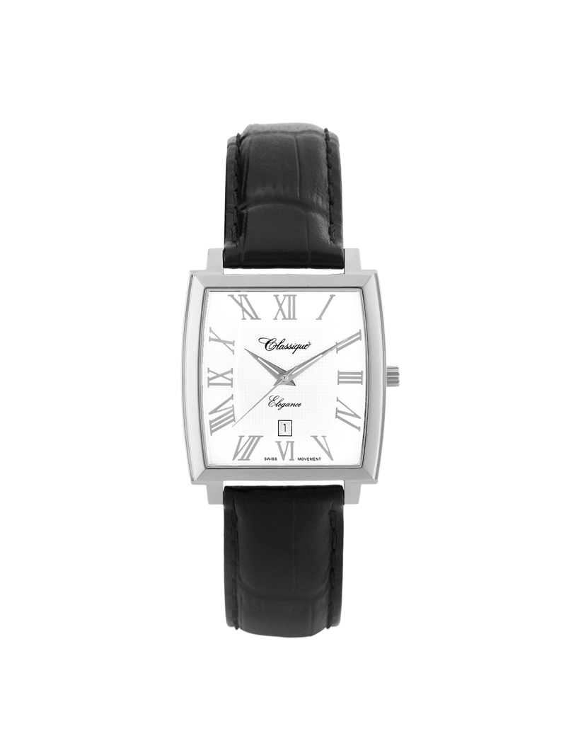 Case Stainless Steel Dial White Dial Silver Roman Band Leather Black