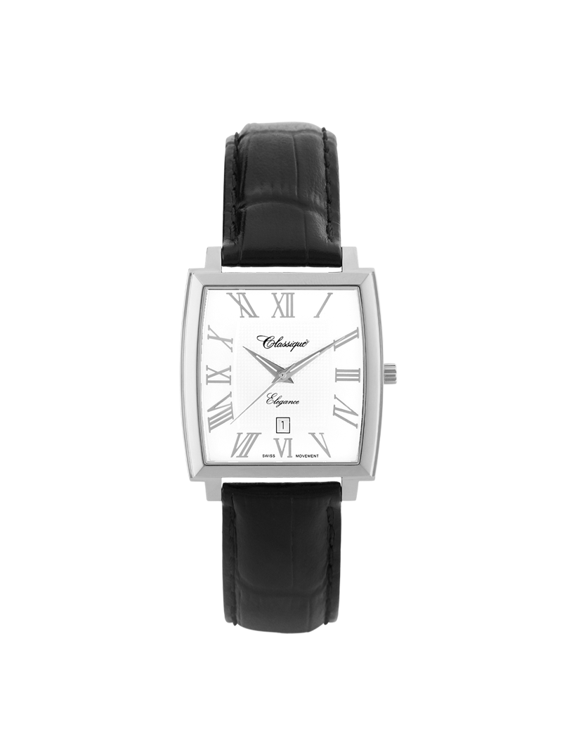 Case Stainless Steel Dial White Dial Silver Roman Leather Black