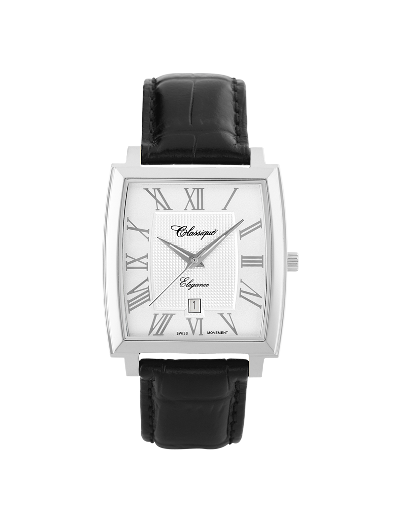 Case Stainless Steel Dial White Dial Silver Roman Leather Black